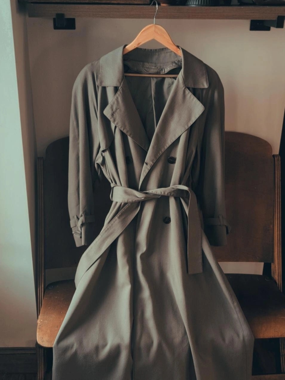 London Fog Olive Green Double-Breasted Trench Coat with Belt